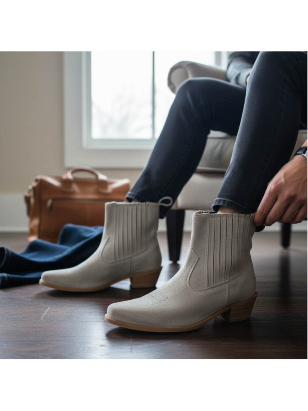 AGAVE SKY Sand Suede Paige Ringle Western Chelsea Boots 7.5 Sandstone
